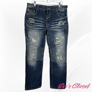Brooklyn Express New York Mens Jeans Distressed Ripped 36x30